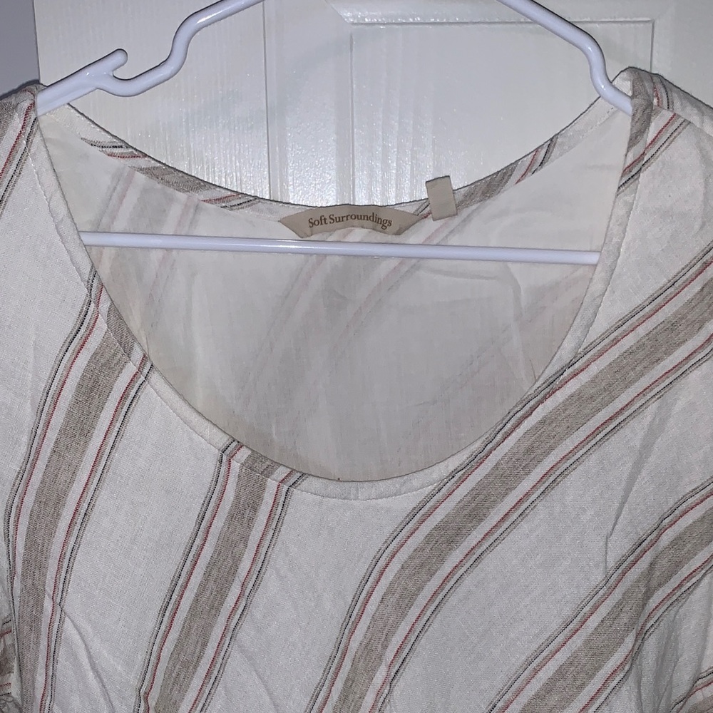 Soft Surroundings Equinox Women’s Cream and Tan Striped Dress Linen Blend Sz M - Picture 4 of 10